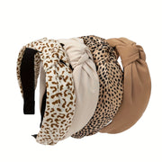 Set of 4 Leopard Print Fabric Hairbands Stylish Knot Headbands Retro Hair Accessories for Women