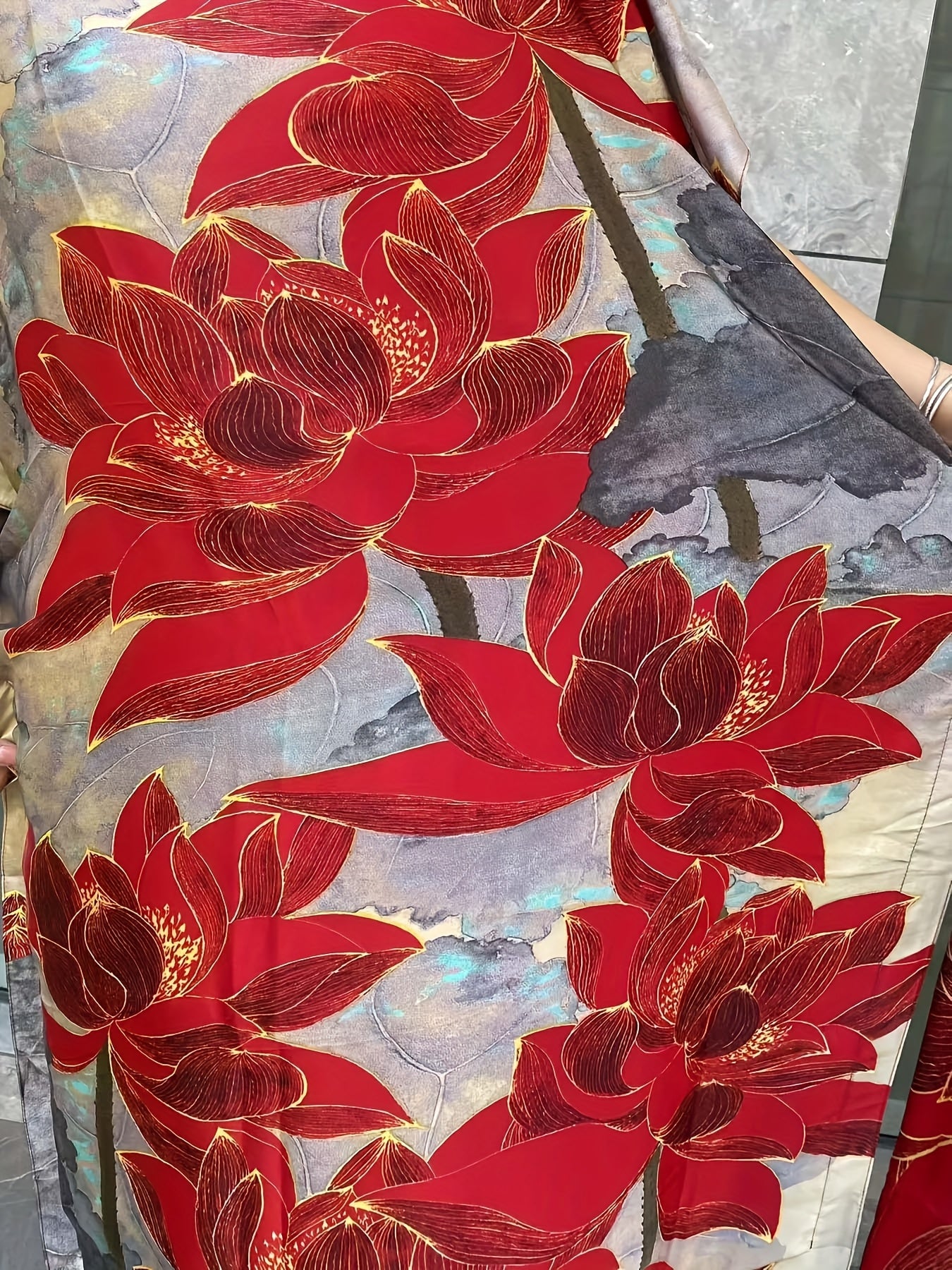 Plus Size Floral Longline Dress Short Sleeve Crew Neck Summer Clothing