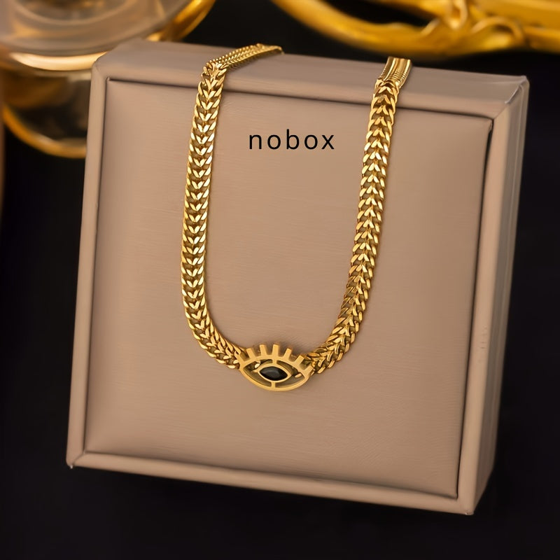 Golden Stainless Steel Hollow Eye Necklace and Bracelet Set for Women