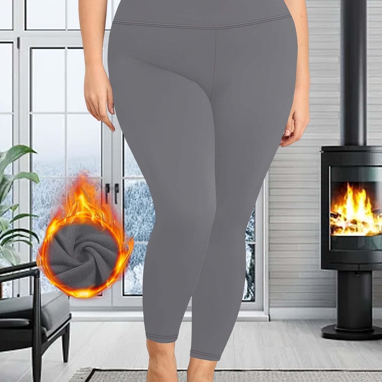 Plus Size Warm Leggings High Waist Thick Stretchy Fall Winter Women's
