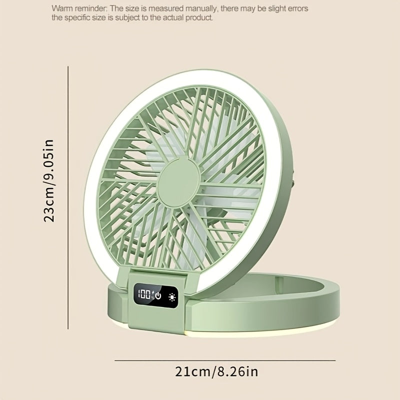 Portable Folding Fan with Lights USB Rechargeable Multi-Speed High Wind for Camping Home Dormitory