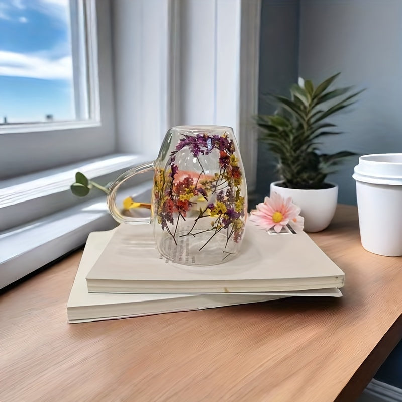 Taza de café de vidrio de doble pared con asa gruesa para bebidas calientes y frías 12oz