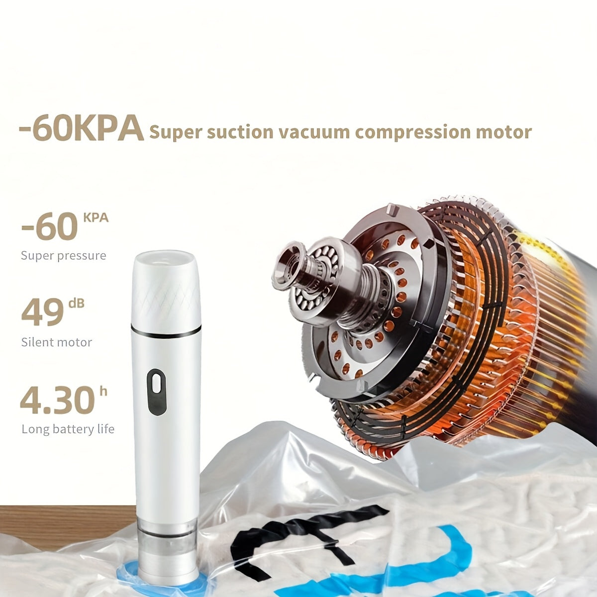 Qurilmaga ulangadigan litiy batareyali qo‘l bilan ishlatiladigan vakuum yopishtiruvchi, USB orqali zaryadlash, Sous Vide va yangi oziq-ovqat saqlash uchun portativ.