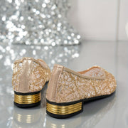 Women's Gold Sequin Slip-On Loafers Breathable Fabric Ankle Strap Low Heel