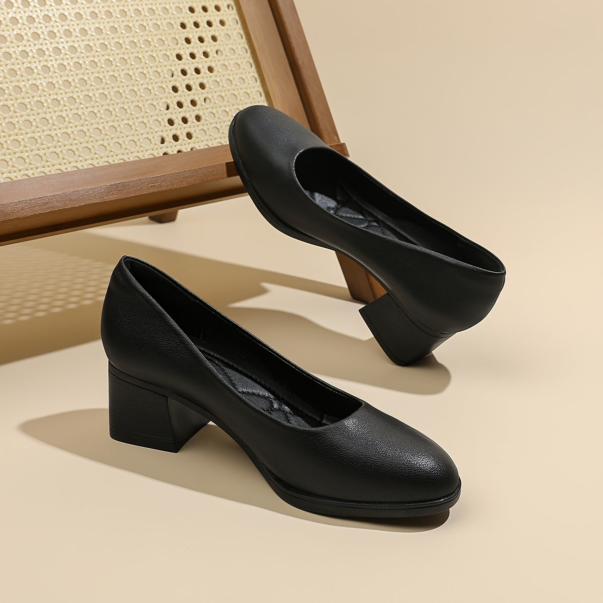 Women's Comfortable Microfiber Slip-On Work Shoes with Chunky Heels