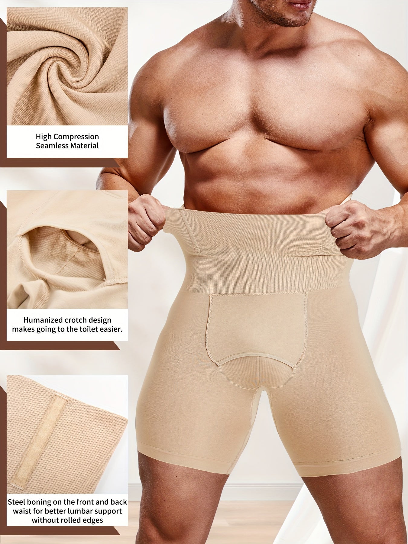 Men's High-Compression Seamless Tummy Control Shorts Breathable Nylon Spandex Slimming Body Shaper