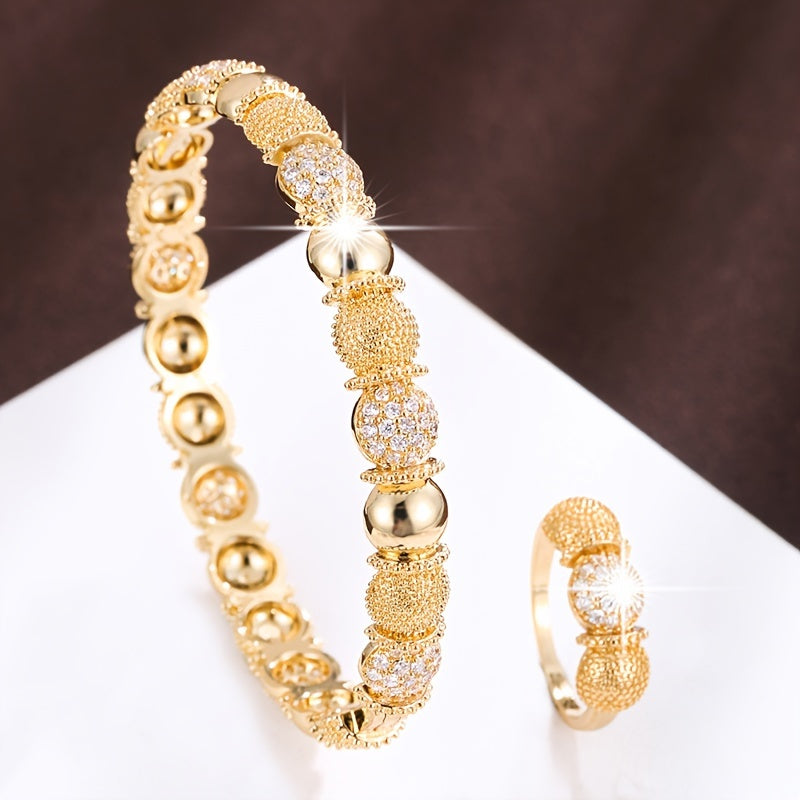 Jewelry Bracelet and Ring Set with Semi-Circle Design for Women