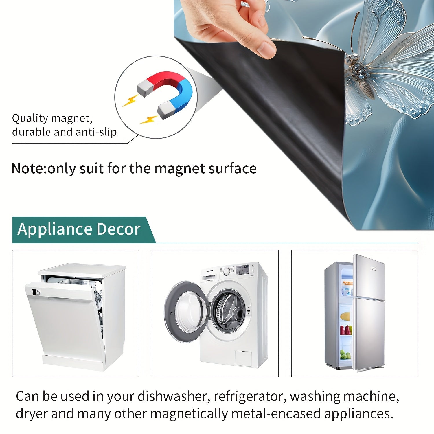 Butterfly Flower Magnetic Dishwasher Door Cover Sticker Waterproof Reusable PVC Kitchen Decor 58x65 cm