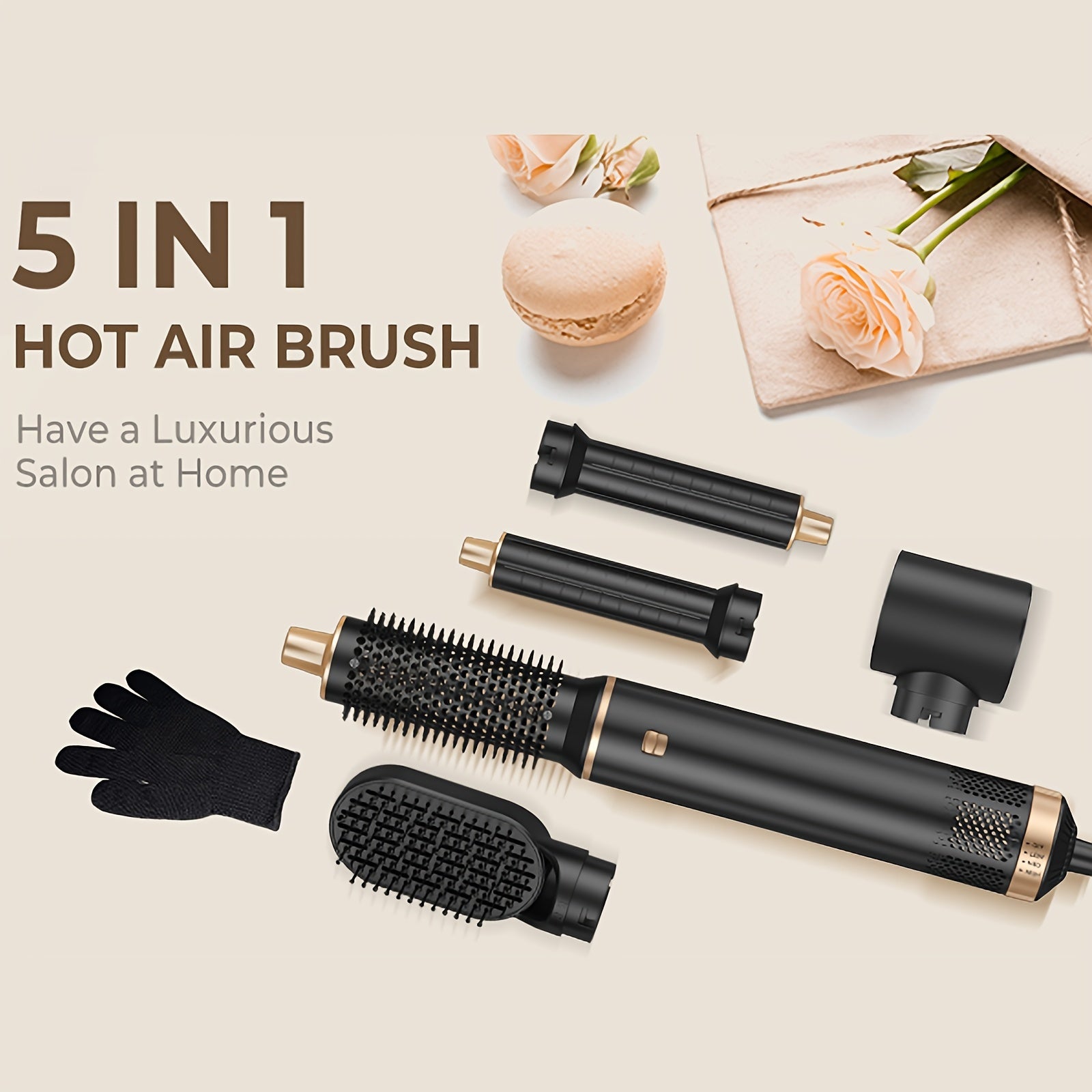 5-in-1 soch styling to'plami, issiq havo cho'tkasi, burilishli temir, tekislashtiruvchi taroq 220V 800W