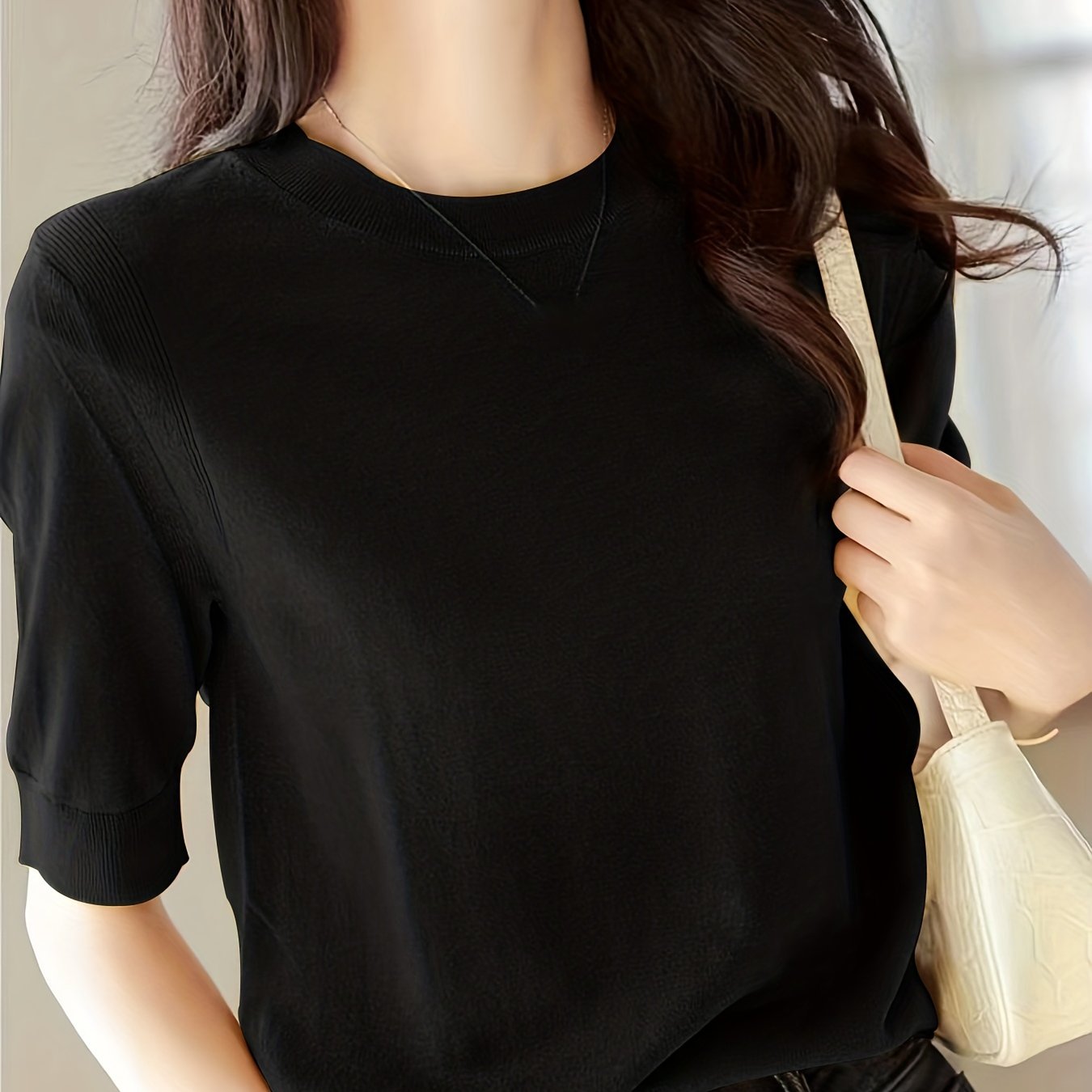Women's Knit Sweater Crew Neck Solid Short Sleeve Spring Summer Casual