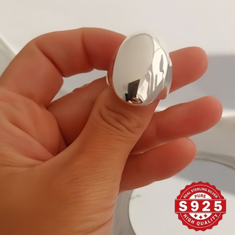 Sterling Silver Wide Oval Ring Geometric Vintage Jewelry for Women