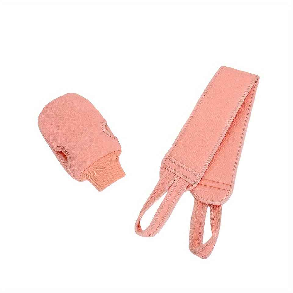 2-Piece Bath Towel Set with Back Scratcher and Scrubbing Gloves