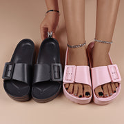 Women's Flat Sandals Adjustable Buckle EVA Slides Black Pink Summer