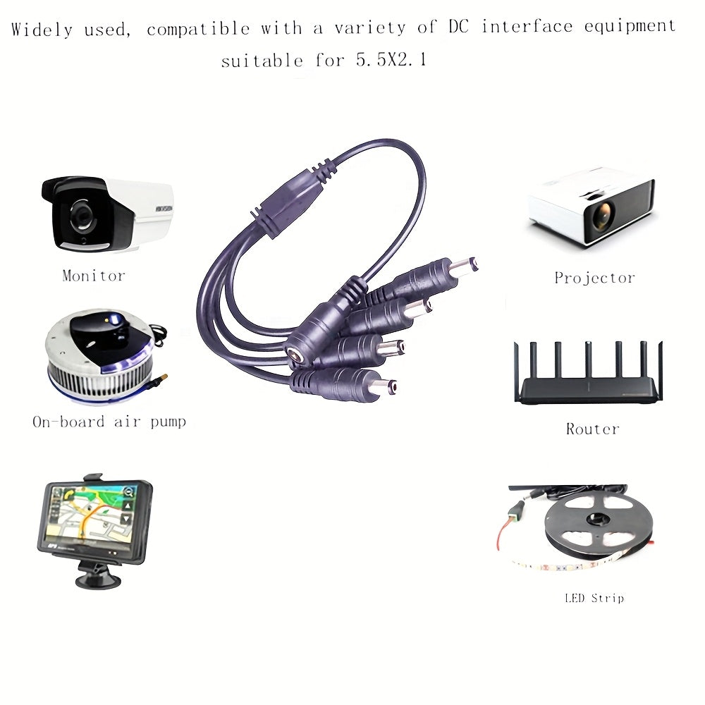 Cable de rama tipo CCTV DCY 5.5X2.1mm con núcleo de cobre para múltiples cámaras y equipos de vigilancia