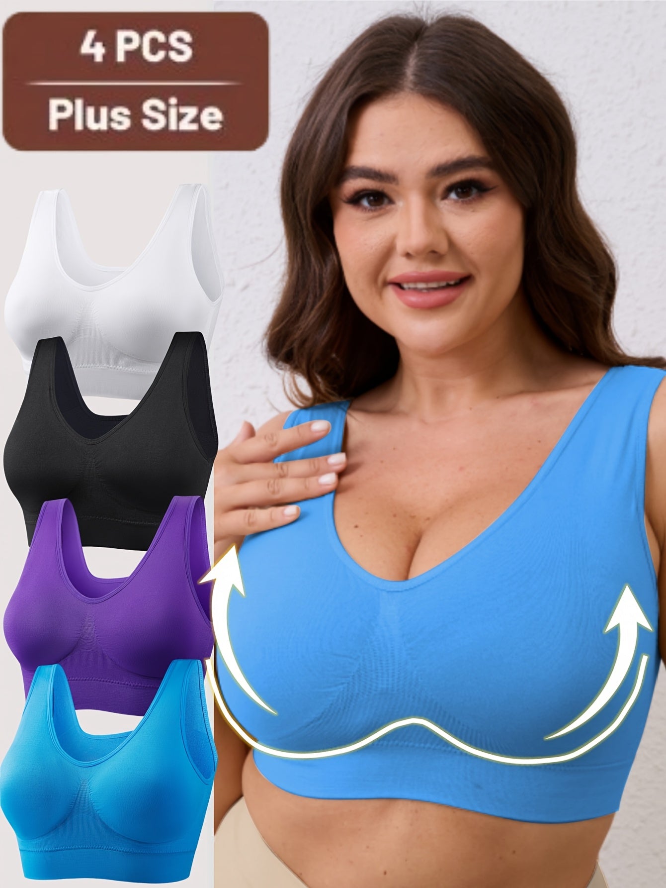 Women Seamless Wireless Sports Bra Plus Size Yoga Running Vest Double Layer