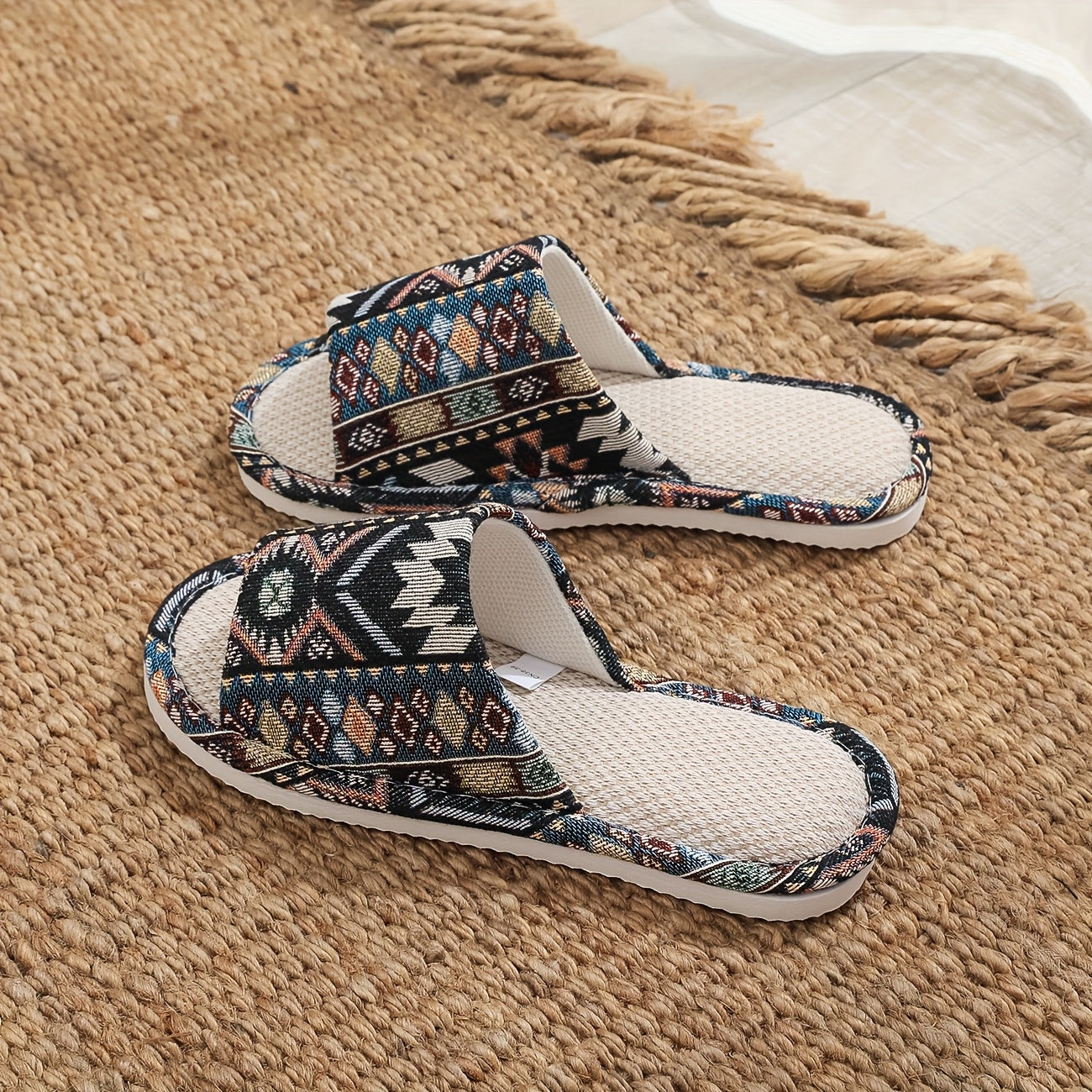 Women's Non-Slip Slippers Soft Fabric Geometric Pattern Indoor House Shoes