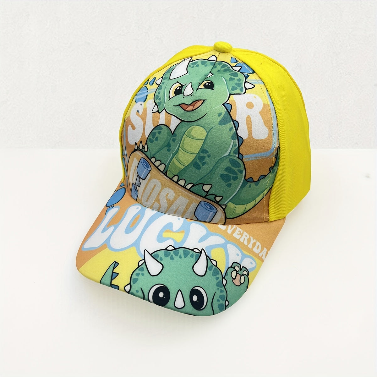 Kids Adjustable Cartoon Dinosaur Print Baseball Cap Lightweight All-Season Fitted for Boys and Girls