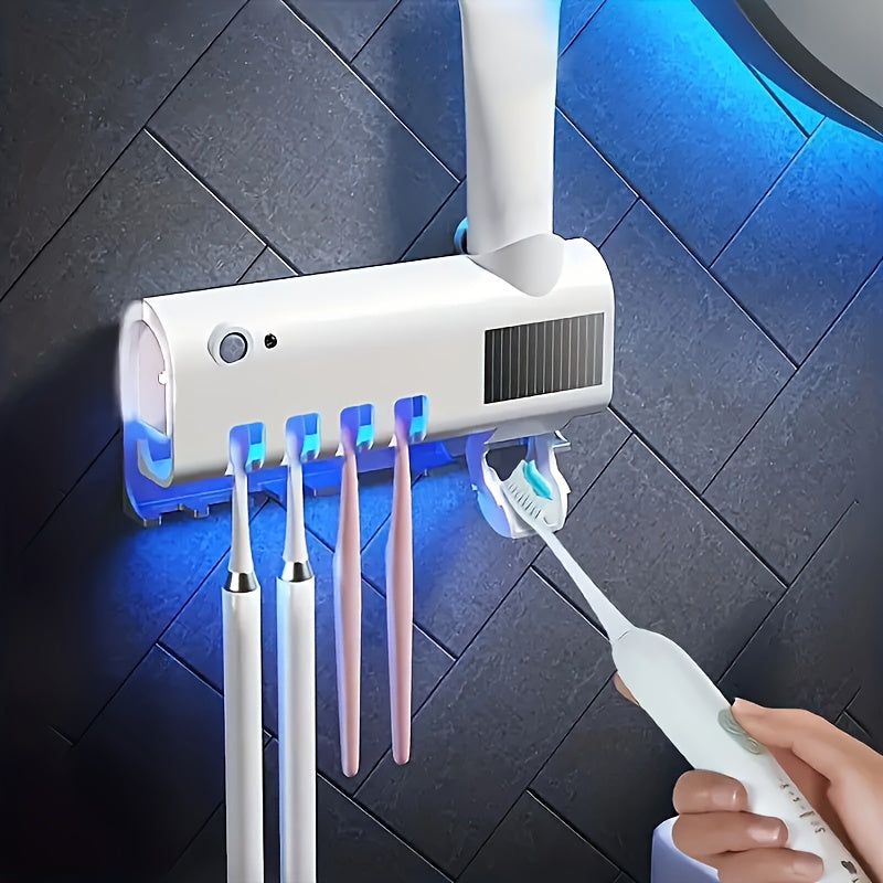 Wireless Charging Toothbrush Holder with Wall Sticker and Solar Panel for Bathroom