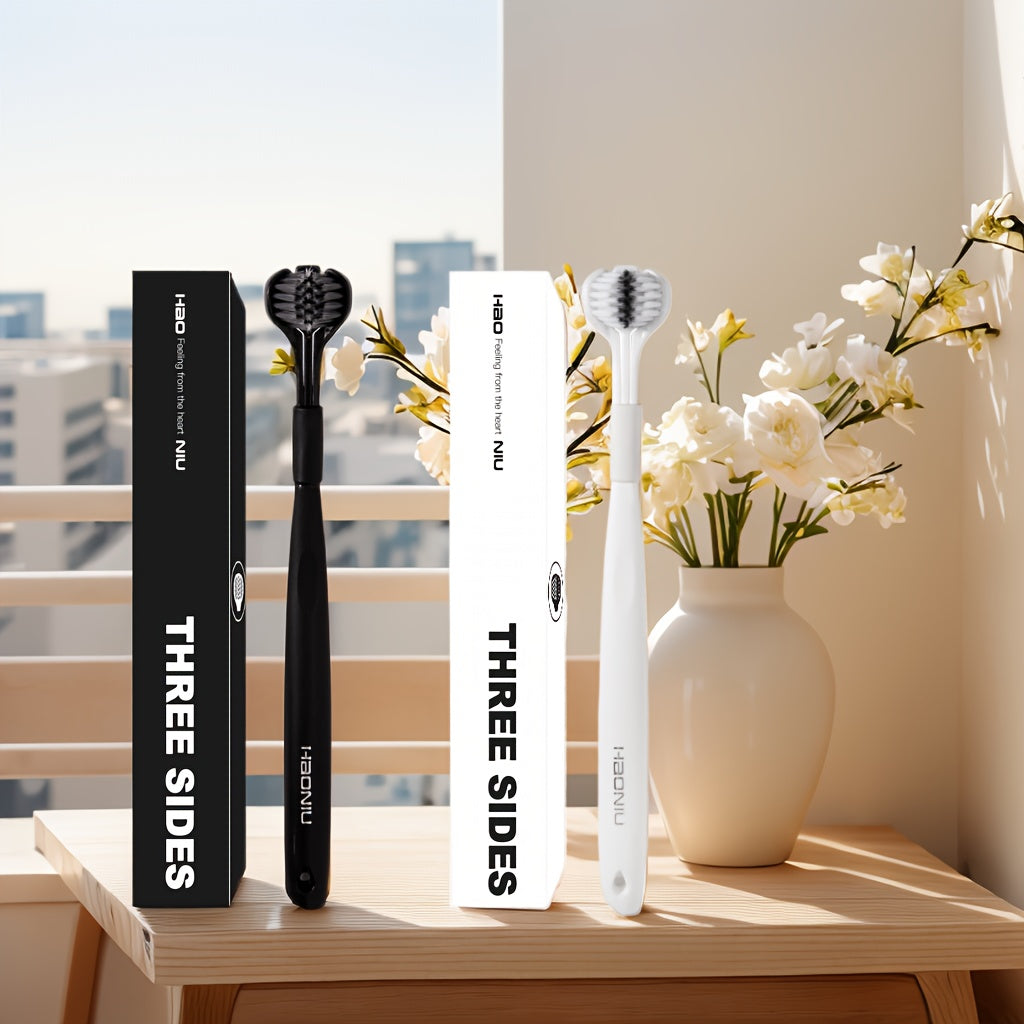 Unisex Adult Compact 3-Sided Toothbrush with Microfiber Bristles for Deep Cleaning