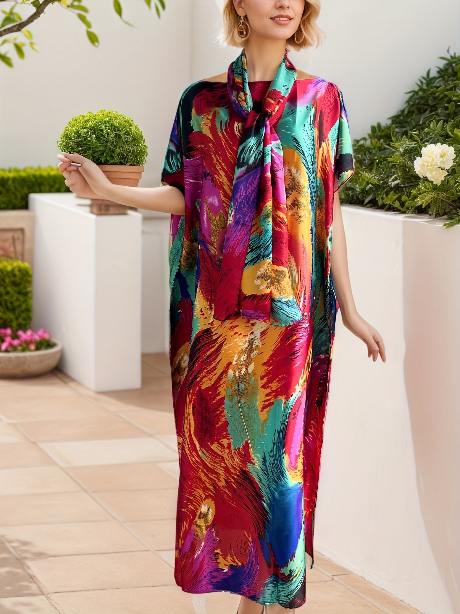 Plus Size Floral Maxi Dress Women Long Formal Casual Dress All-Season