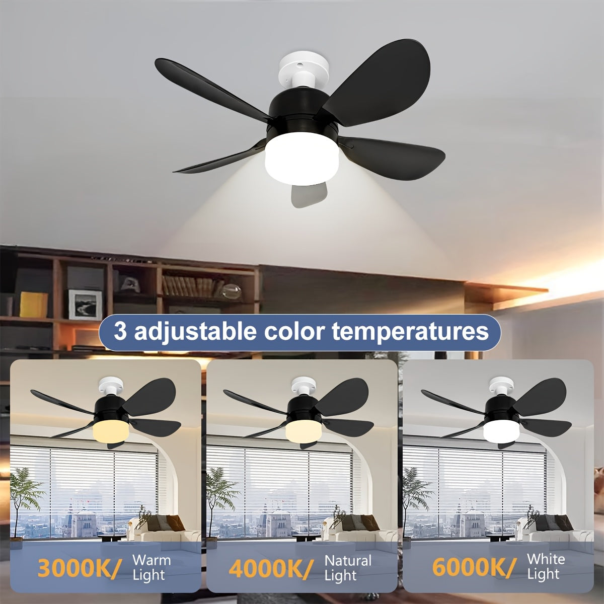 16-Inch LED Ceiling Fan with Tri-Color Temperature Control and Adjustable Speed