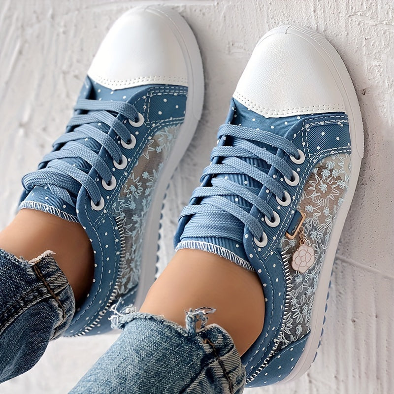 Women's Floral Mesh Synthetic Casual Sneakers Breathable Low-Top Lace-Up