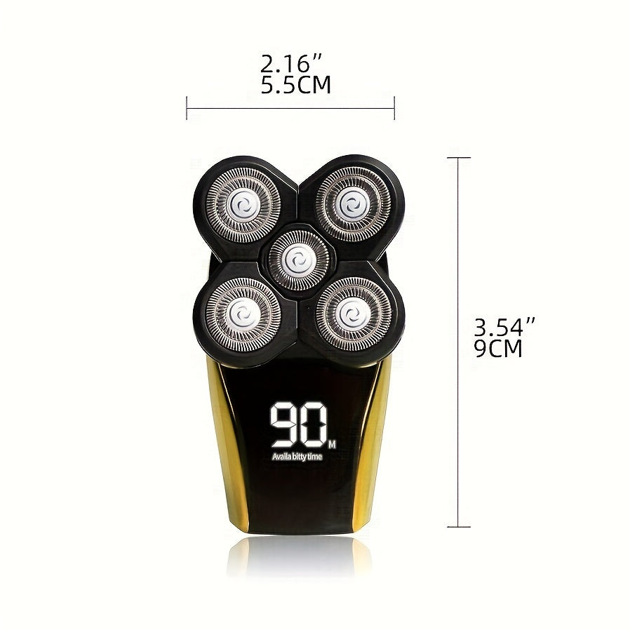 Беспроводной бритва для головы с 5 роторными лезвиями, LED-дисплей, влажное и сухое использование, аккумулятор, удобная для путешествий