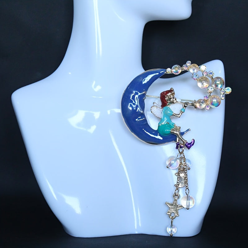 Vintage Elf Fairy Brooch with Dazzling Tassel Enamel Pin for Women