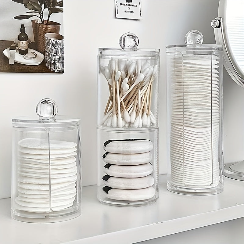 Transparent Double-Layer Storage Jar for Swabs Jewelry Dustproof Organizer
