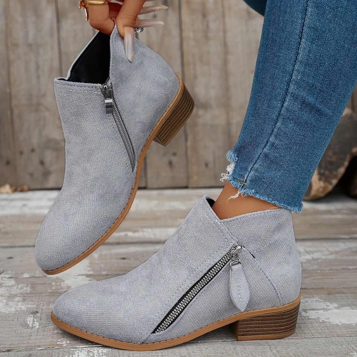 Women's Chunky Heel Chelsea Boots with Zipper Ankle Booties All-Season