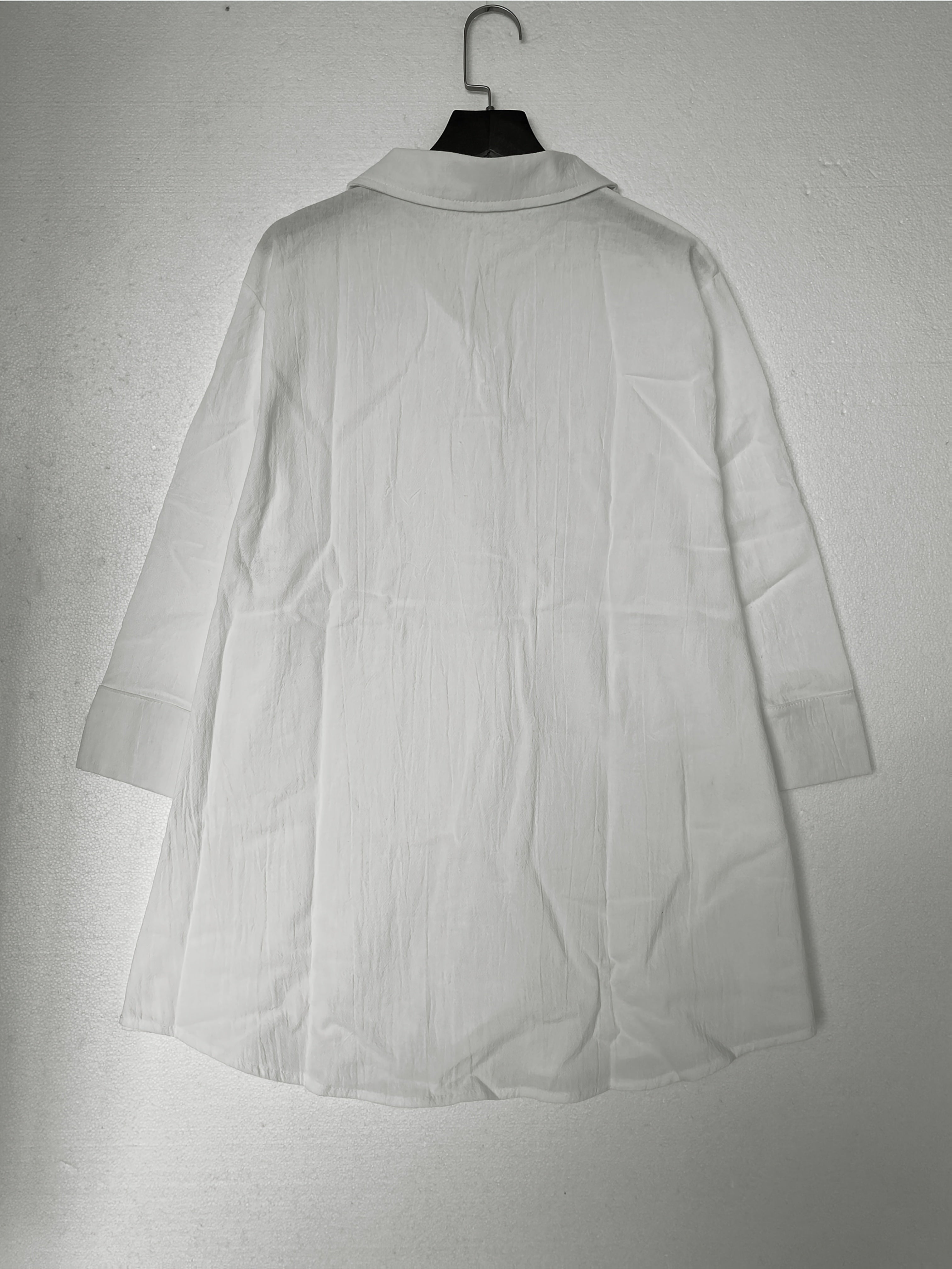 Блузка женская повседневная с пуговицами, размер плюс, из полиэстера, однотонная, с длинным рукавом