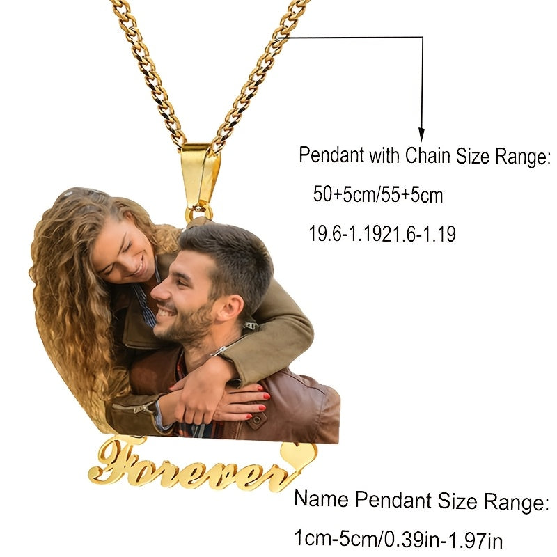 Engraved Pendant Necklace 18K Gold Plated Stainless Steel Custom Gift for Couples