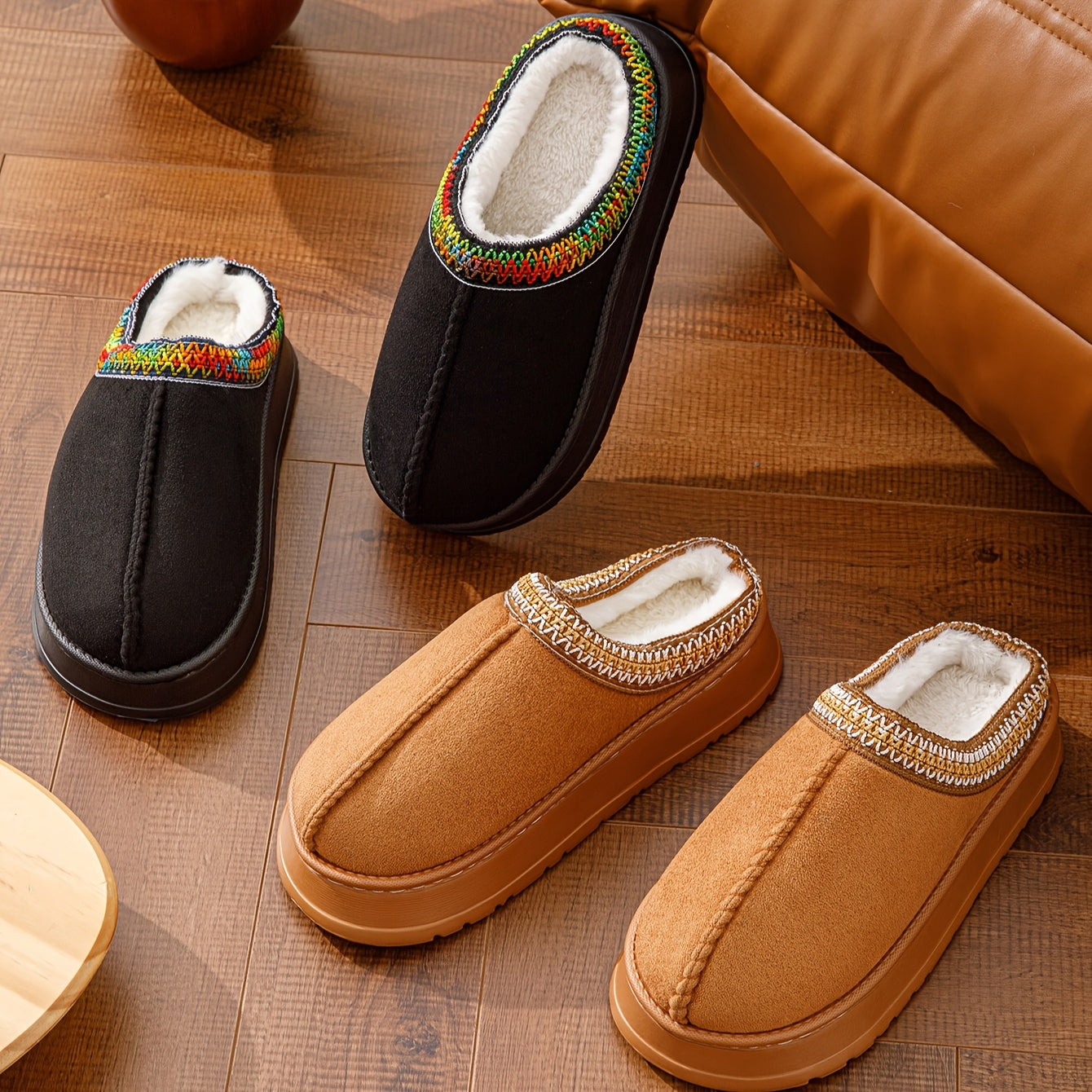 Мужские и женские тапочки-слипоны с плюшевой подкладкой и подошвой из EVA для домашнего комфорта