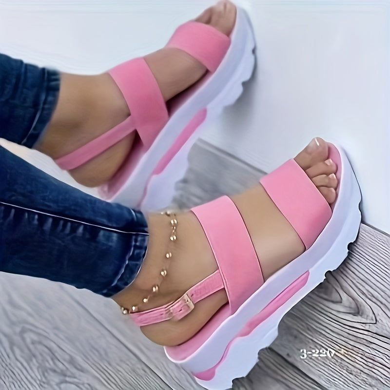 Women's Platform Sandals Low Heel Buckle Open Toe All-Season Casual