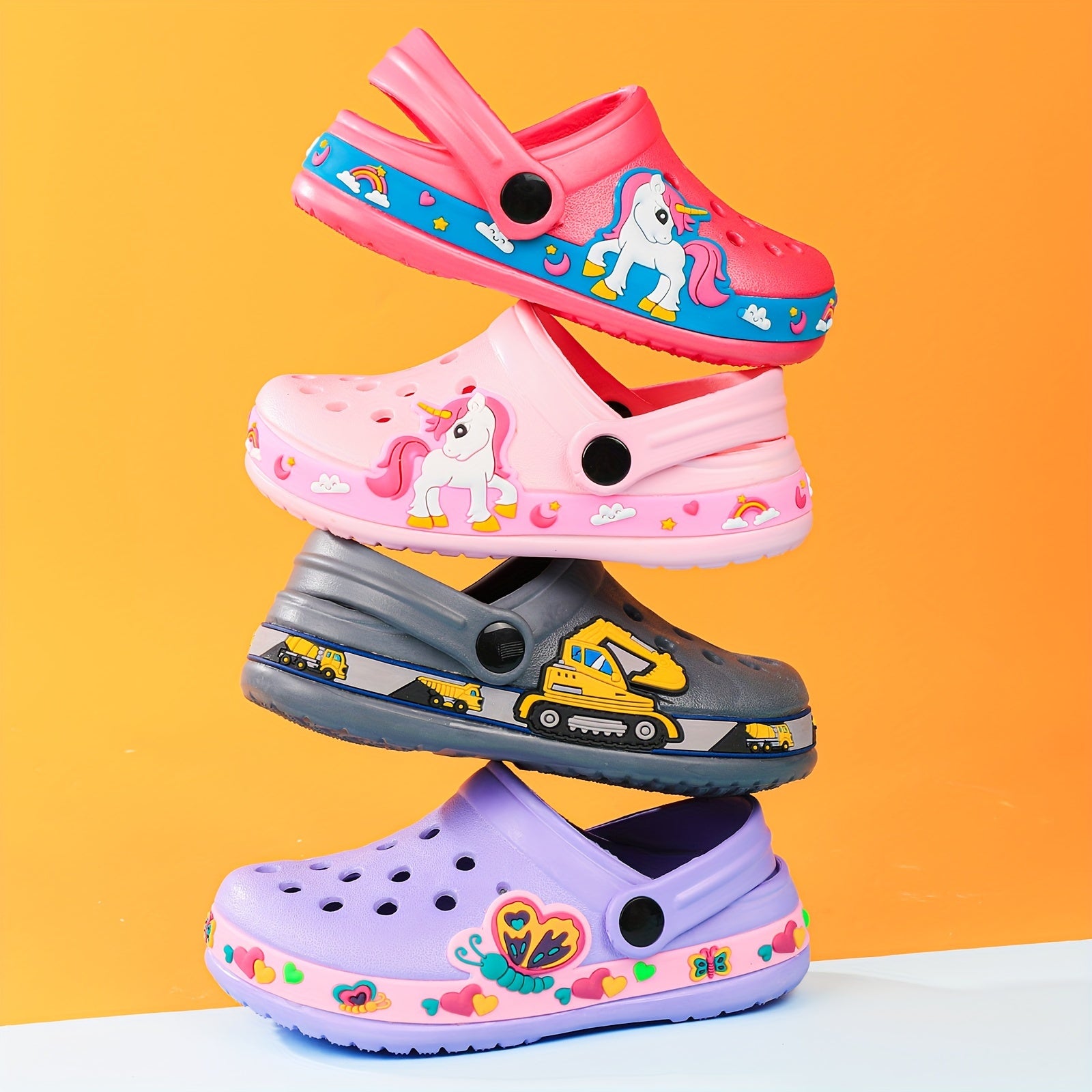 Toddler Girls Cartoon Print Platform Clogs with Closed Toe Anti-Skid Sole Hollow Out Design