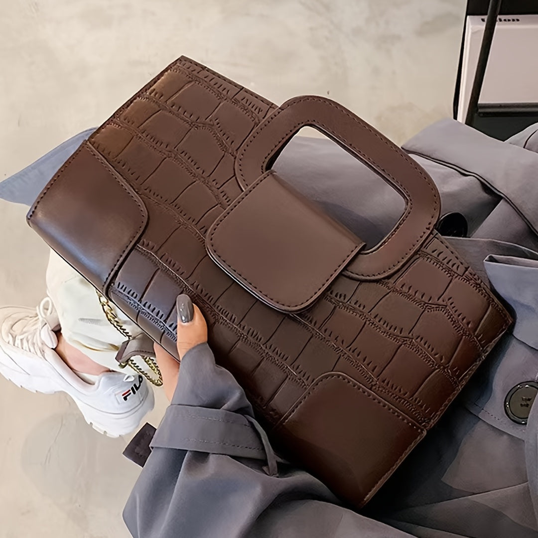 Women's Faux Leather Crocodile Pattern Crossbody Bag with Chain Strap Black or Coffee