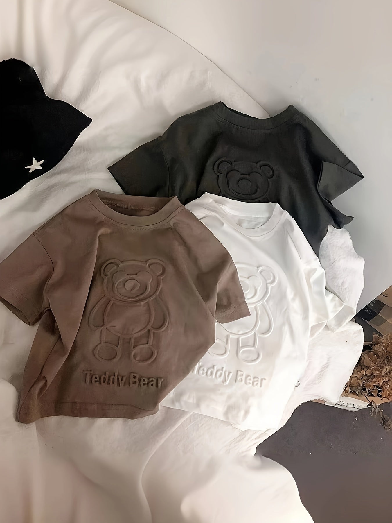 Kids Boys Short Sleeve Embossed Bear T-Shirts Set of Three for Summer