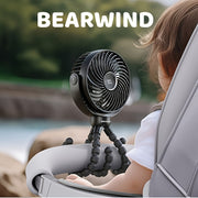 Portable USB Fan with LED Night Light, Rechargeable Battery, Touch Control, Clamp-On for Car Seat and Stroller