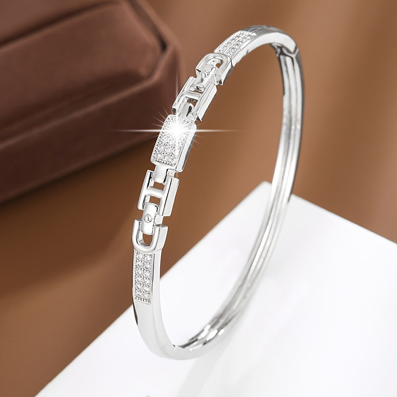 Geometric Copper Chain Bracelet with Cubic Zirconia Inlay for Women