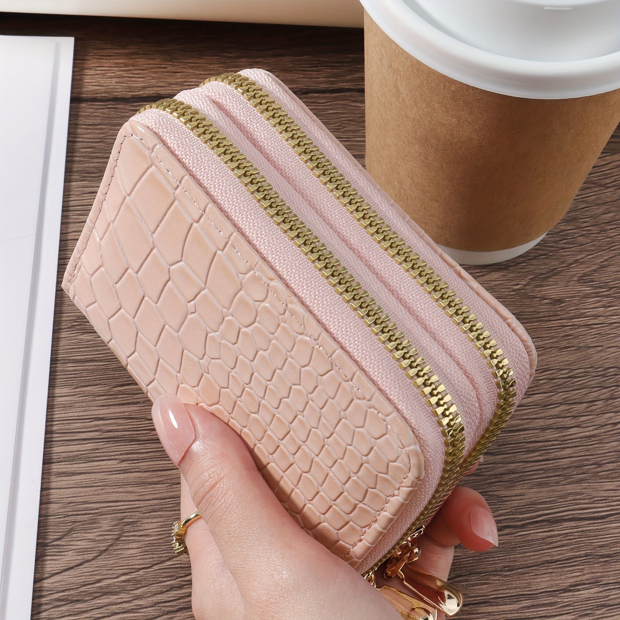 Large Capacity Faux Leather Zipper Wallet for Men and Women