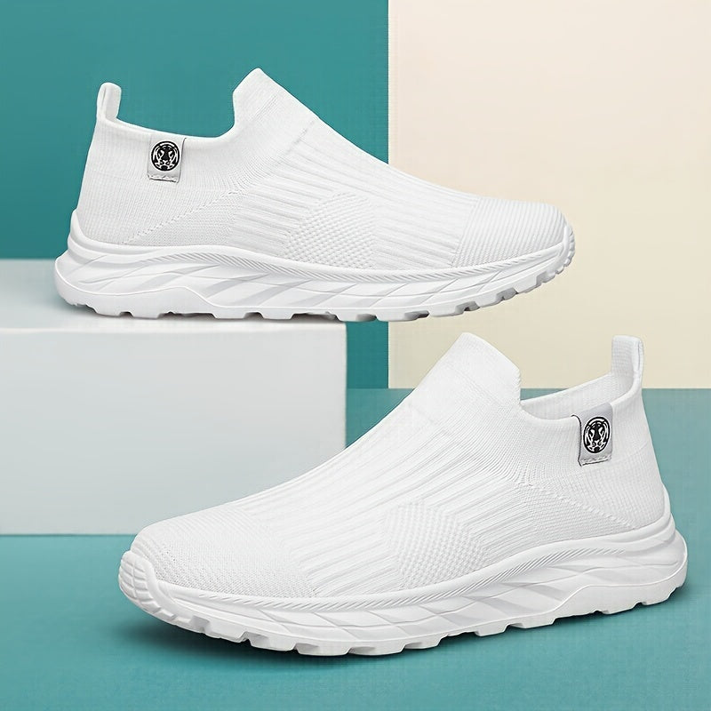 Zapatillas slip-on de punto transpirable para hombre, negras, para correr, senderismo y uso casual