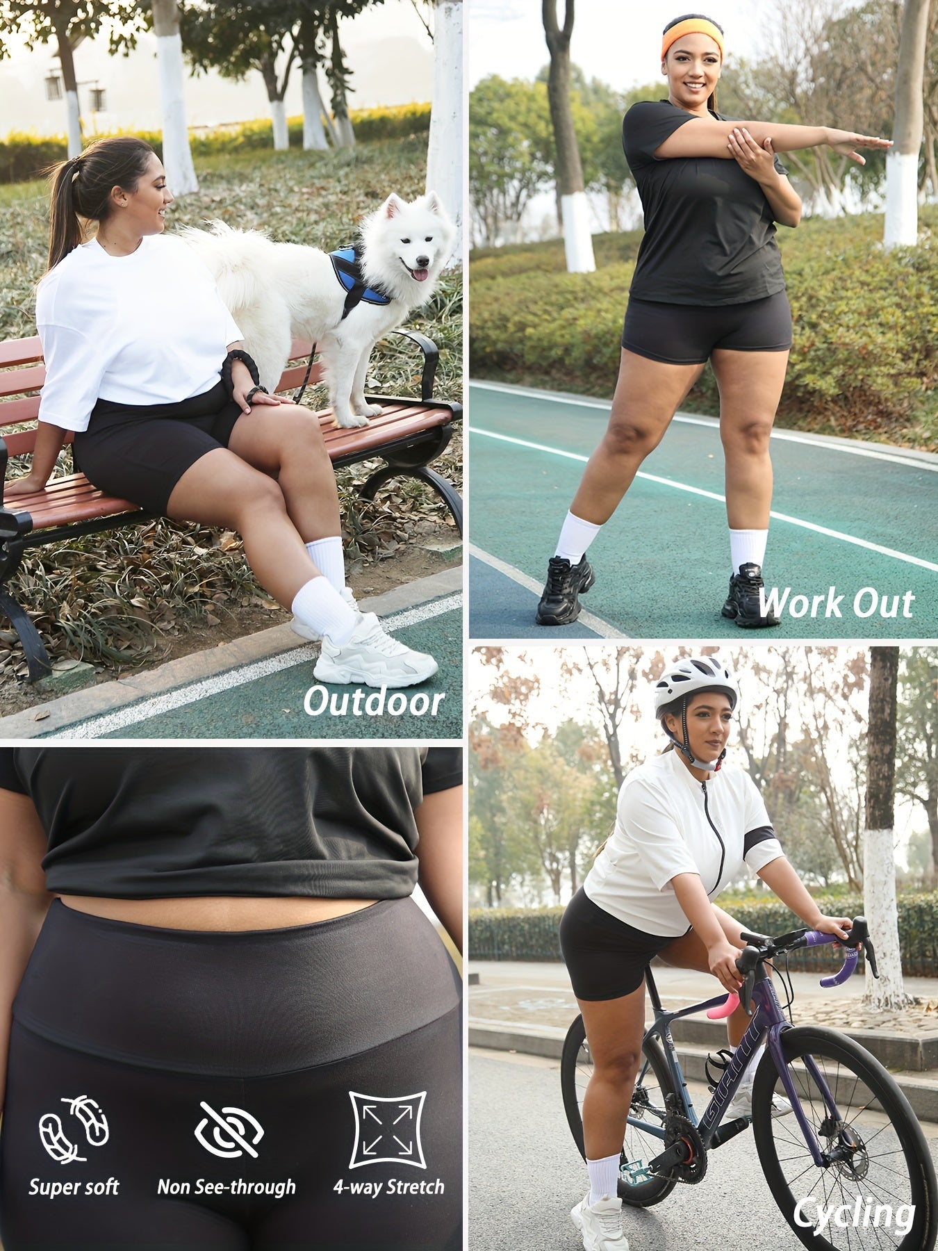 Plus Size Women High-Waisted Biker Shorts Super Soft Tummy Control Blue