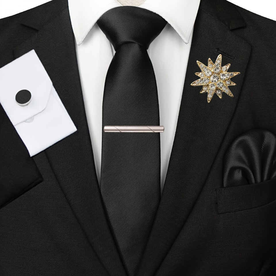 Erkaklar uchun satinning twill galstuk to'plami, galstuk klipi, cho'ntak sharlari, manşet o'rashlar va brosh uchun rasmiy tadbirlar