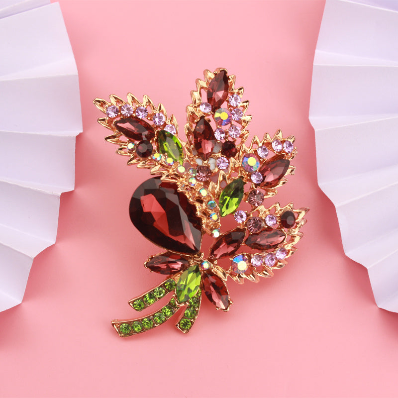 Set of 2 Crystal Enamel Flower Brooches for Fashion Accessories and Gifts