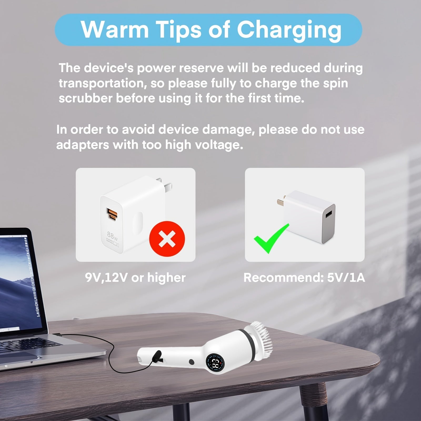 Rotating Electric Cleaning Brush with 8 Brush Heads, Battery Indicator, for Kitchen, Car, Tile, Floor