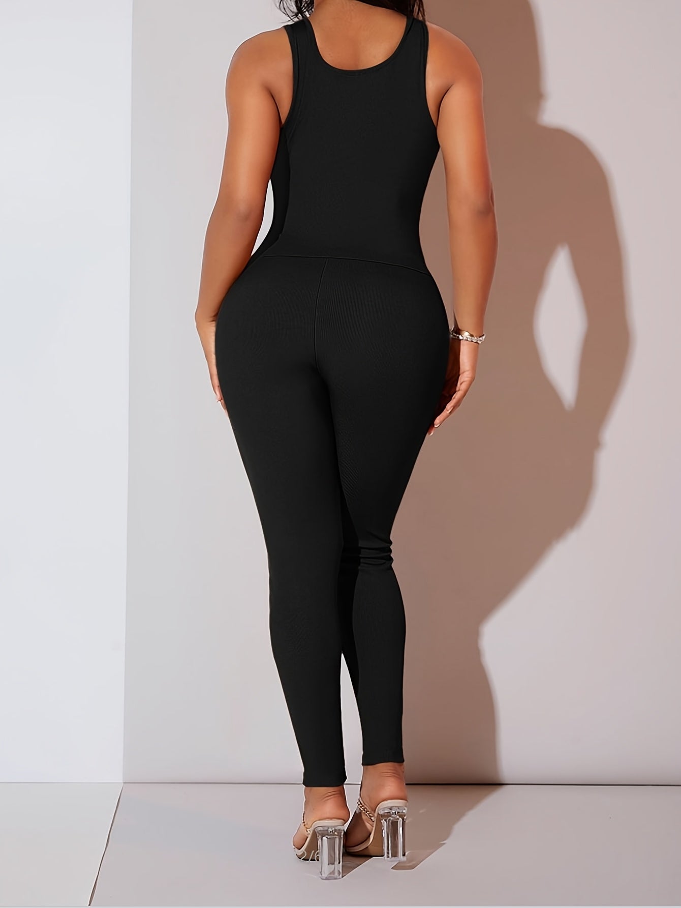 Women's Plus Size Sleeveless Solid Color Jumpsuit for Spring and Summer