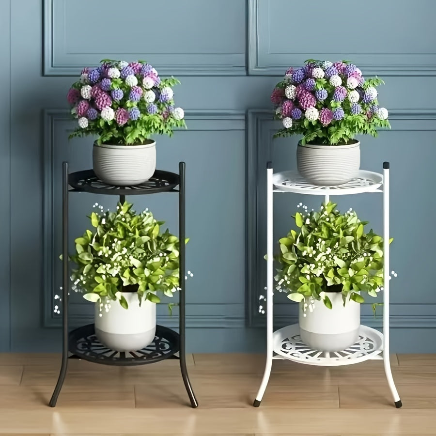 Geometric Metal Hanging Flower Pots Double-Layer Plant Rack Indoor Outdoor Display