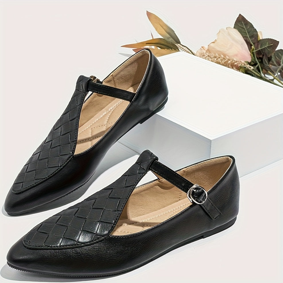 Women's Black Faux Leather Slip-On Loafers with Gold Buckle