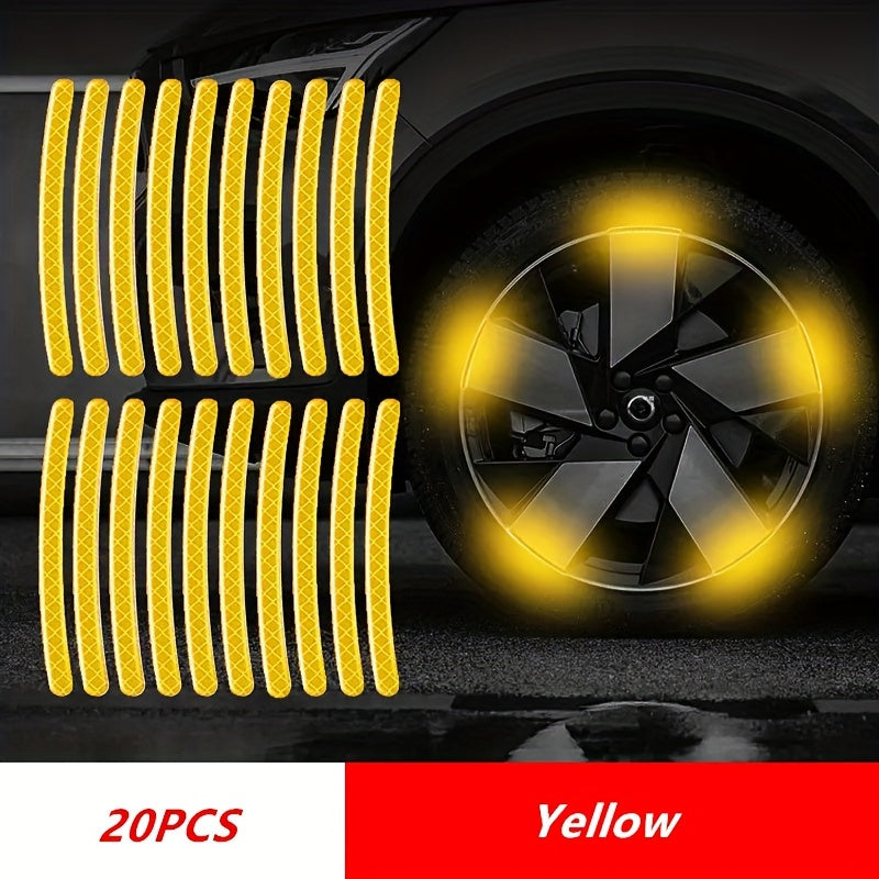 20pcs Reflective Green and Silver Car Wheel Stickers Safety Tire Warning for Vehicles
