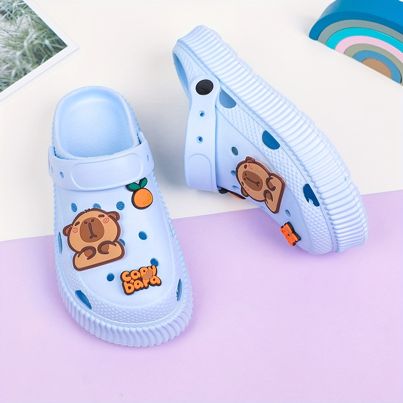 Kids Summer Cartoon Bear and Orange Slices EVA Clogs Breathable Non-Slip Shoes